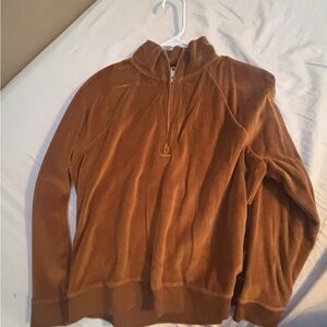 Brown Zip Up Sweater with Plush Texture